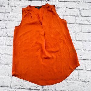 Lauren Ralph Lauren Shirt Women Size 0 Orange Tank Top Sleeveless V Neck Blouse